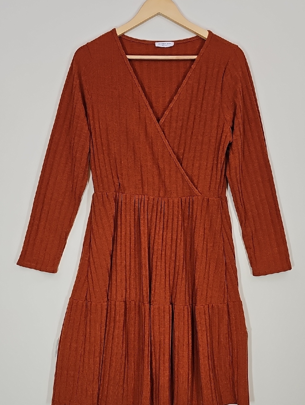Chic Soul Ribbed Faux-Wrap Midi Dress Long Sleeve Made in USA Plus Size 1XL